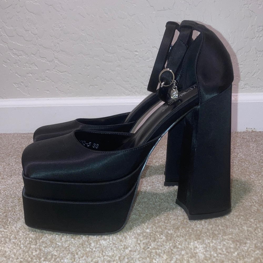 Black Satin Platform Heels